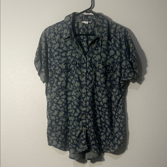 Caslon Tops - Caslon Olive and Navy Patterned Shirt